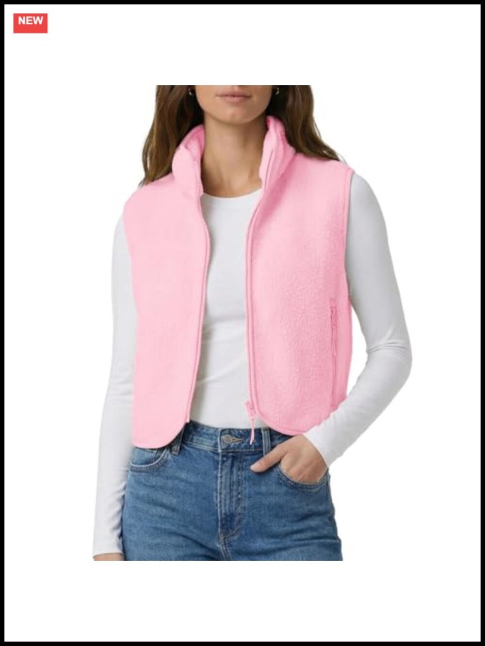 Sherpa Fleece Cropped Zip Vest Sleeveless Mockneck Fuzzy Fall Outerwear